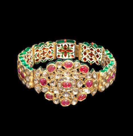 Bonhams : An impressive diamond and ruby-set enamelled gold Bracelet ...