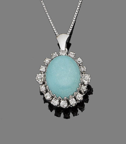 Bonhams : A turquoise and diamond pendant necklace