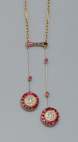 Bonhams : A ruby and diamond pendant necklace