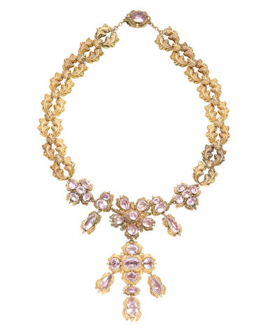 Bonhams : A gold and pink topaz necklace, (illustrated inside the front ...