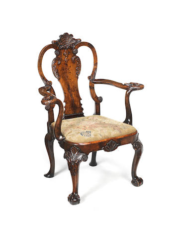 Bonhams : A George II style carved walnut armchair