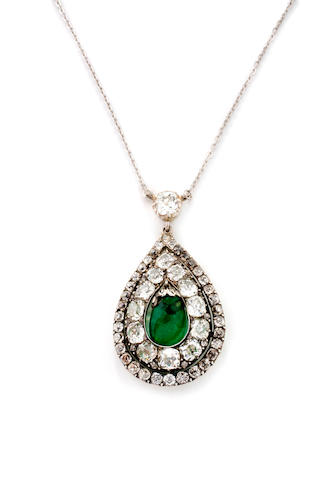 Bonhams : An emerald and diamond pendent necklace