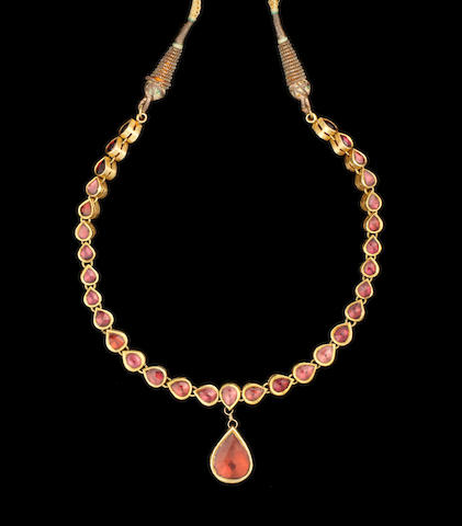 Bonhams : A garnet- and diamond-set gold necklace India, 20th Century