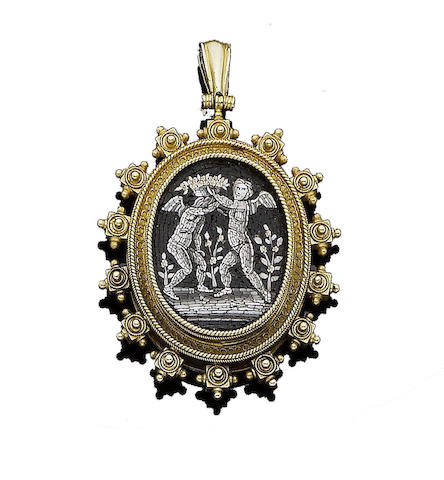 Bonhams : A gold and micromosaic pendant,