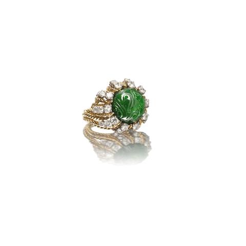 Bonhams : A jadeite and diamond ring, by Van Cleef and Arpels,