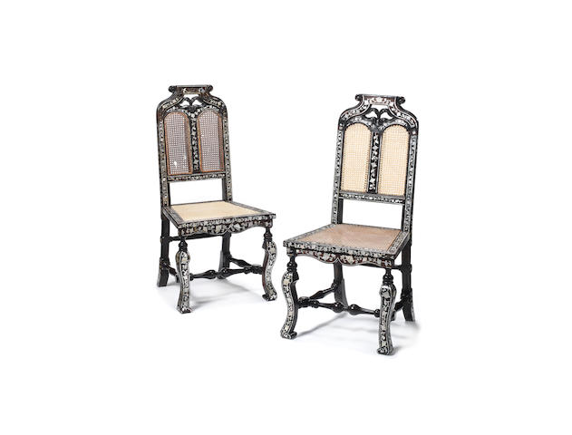 Bonhams : A pair of 18th century Indo-Portuguese mother-of-pearl inlaid
