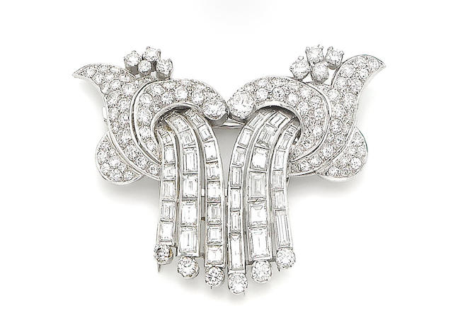 Bonhams : A diamond double-clip brooch