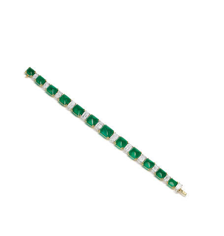 Bonhams : A fine emerald and diamond bracelet
