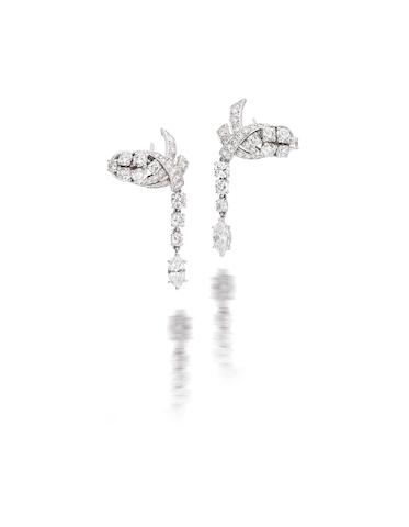 Bonhams : A pair of diamond earrings, by Cartier