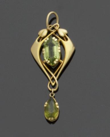 Bonhams : Murrle Bennett & Co: An Art Nouveau peridot pendant, and ...
