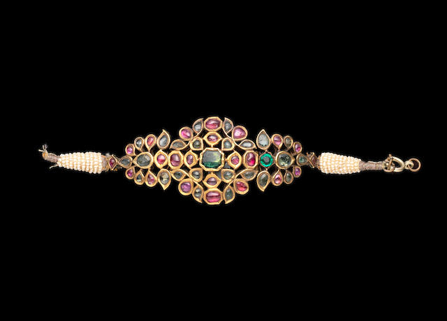 Bonhams : A gem-set enamelled gold Armband (Bazuband) India, 19th Century