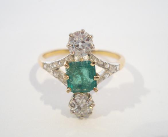 Bonhams : An emerald and diamond dress ring