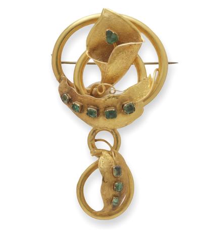 Bonhams : A mid 19th century gold and emerald brooch