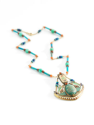 Bonhams : An Egyptian revival pendant necklace,
