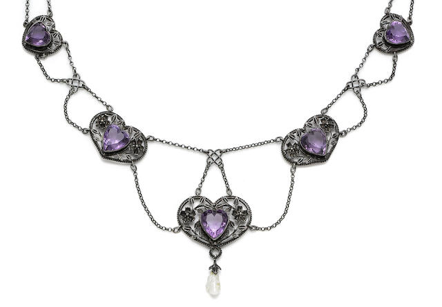 Bonhams : An amethyst and pearl necklace, attributed to Liberty & Co.,