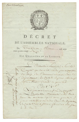 Bonhams : LOUIS XVI Document signed and subscribed (