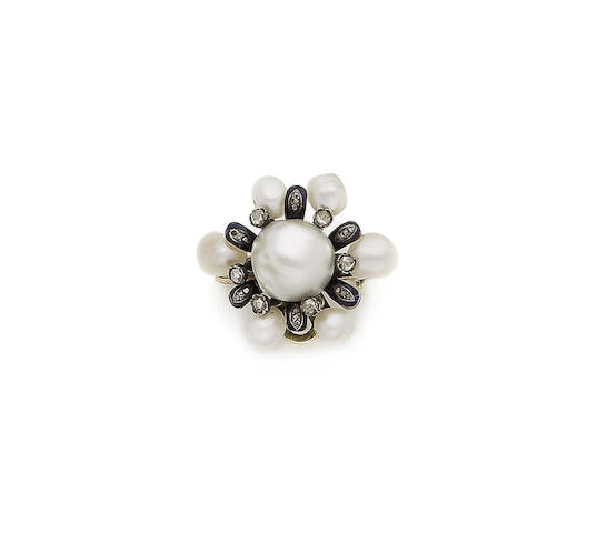 Bonhams : A 19th century pearl, enamel and diamond brooch