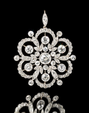 Bonhams : A diamond brooch/pendant,