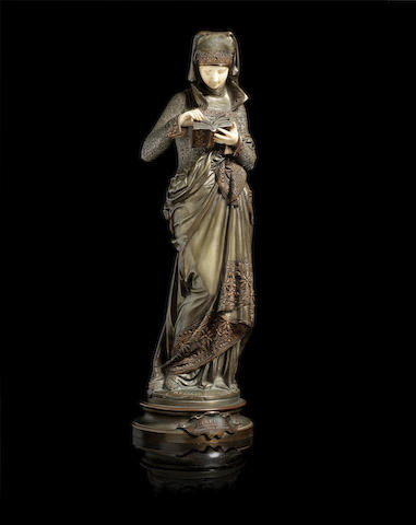 Bonhams : A Carrier Belleuse 'Liseuse' a Patinated Bronze and Carved ...