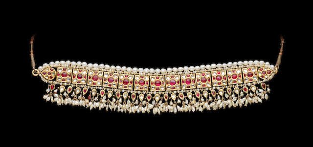 Bonhams : An Indian gem-set enamelled choker (guluband) late 19th ...