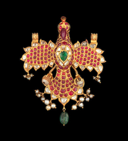 Bonhams : An impressive gem-set gold pendant in the form of a bird ...