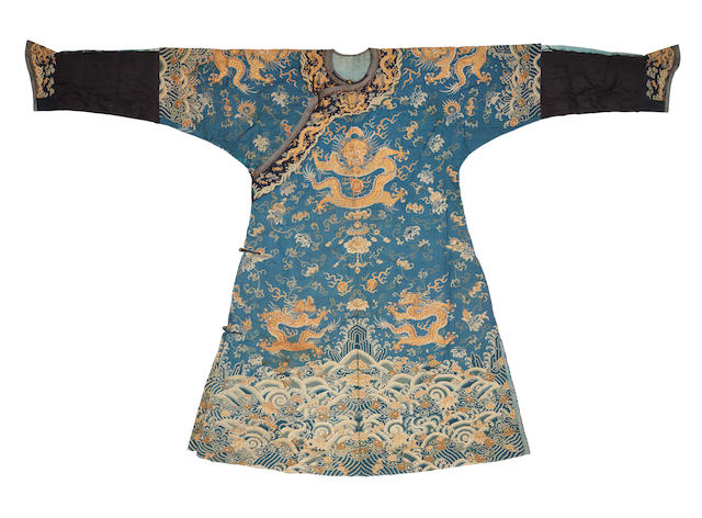Bonhams : A silk blue-ground 'dragon' robe, jifu 19th century