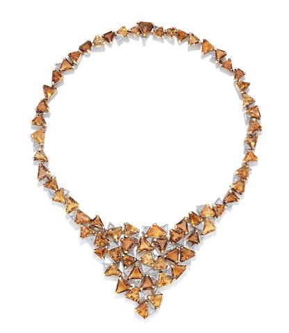 Bonhams : An 18 carat gold, citrine and diamond necklace, by Grima,