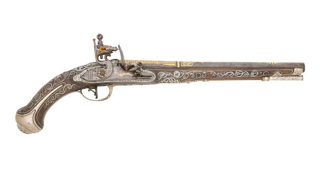 Bonhams : A Turkish 22-Bore Flintlock Silver-Mounted Holster Pistol