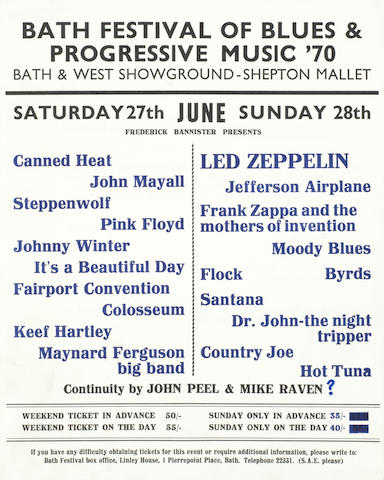 Bonhams : Led Zeppelin: A handbill for the 'Bath Festival of Blues ...