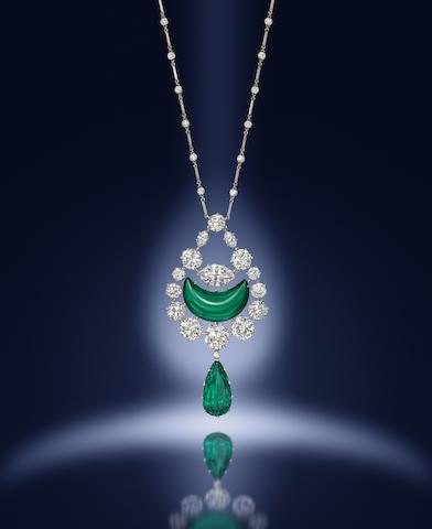 Bonhams : An emerald and diamond pendant/necklace, by Hennell,