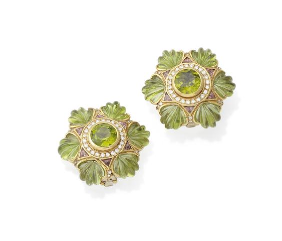 Bonhams : A pair of gem-set earclips, by Moussaieff