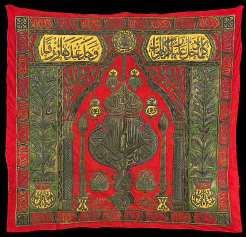 Bonhams : A metal-thread embroidered mihrab panel Egypt, 20th Century