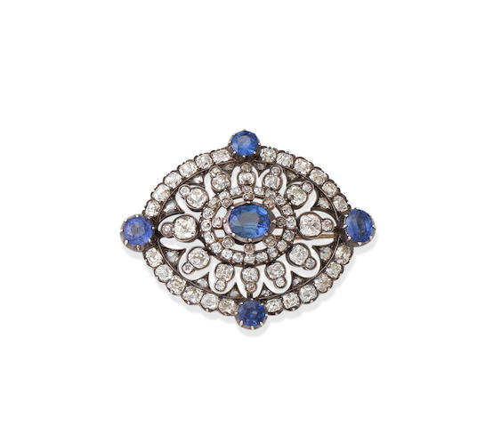 Bonhams : A synthetic sapphire and diamond brooch, circa 1890