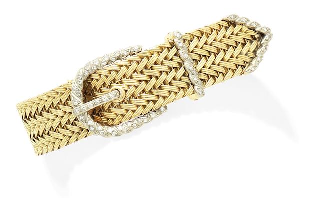 Bonhams : A diamond buckle bracelet,