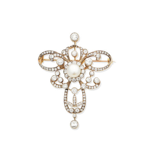 Bonhams : A pearl and diamond brooch/pendant,