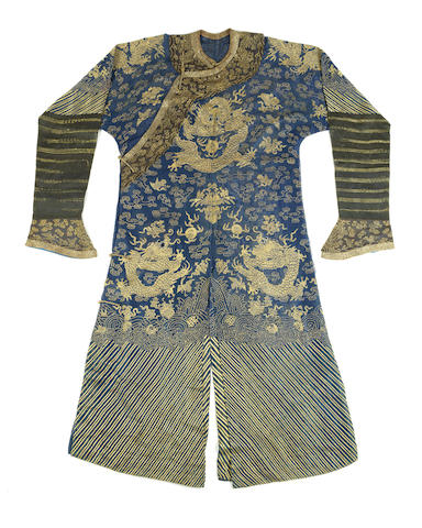 Bonhams : A blue-ground silk gauze 'dragon' robe 19th century