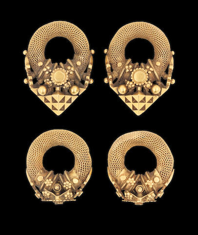 Bonhams Two Pairs Of Gold Earrings Tamil Nadu 19th Century 4