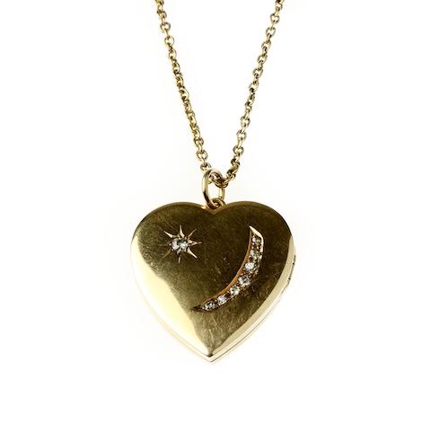 Bonhams : An heart-shaped diamond locket and chain