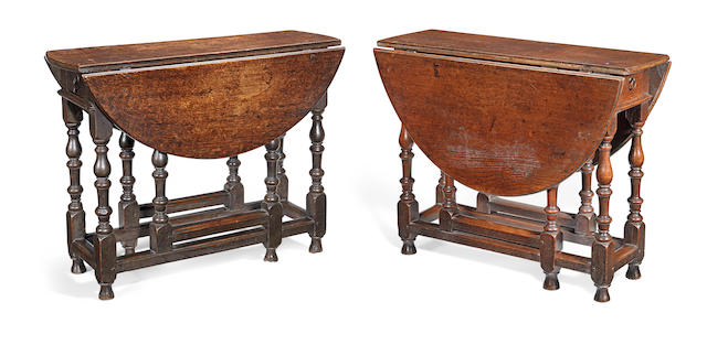 Two William & Mary joined oak gateleg occasional tables, a near pair, circa...