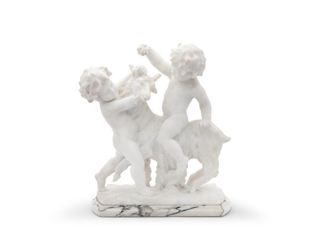 Bonhams Guglielmo Pugi Active 1870 1915 An Italian Carved Marble Group Of Two Putti Playing With A Goat