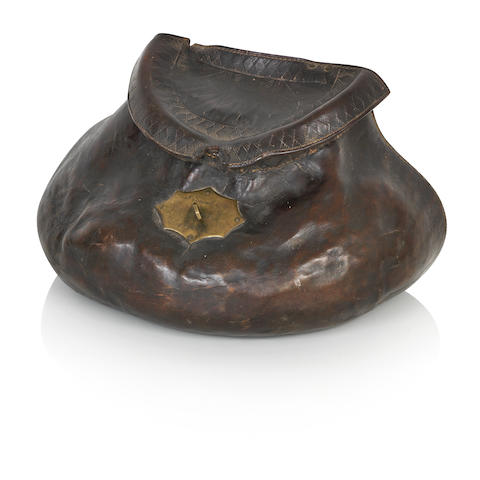 Bonhams : A late 18th century leather pot-bellied fishing creel