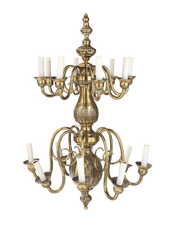 Bonhams : A large brass sixteen-branch chandelier