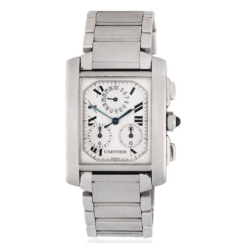 Bonhams : Cartier. A stainless steel quartz calendar chronograph ...