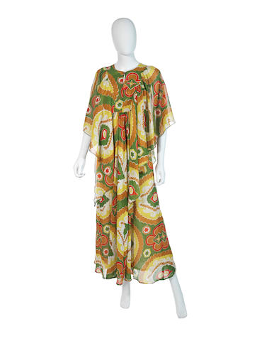 Bonhams : David Silverman Green Printed Cotton Maxi Dress, 1970s