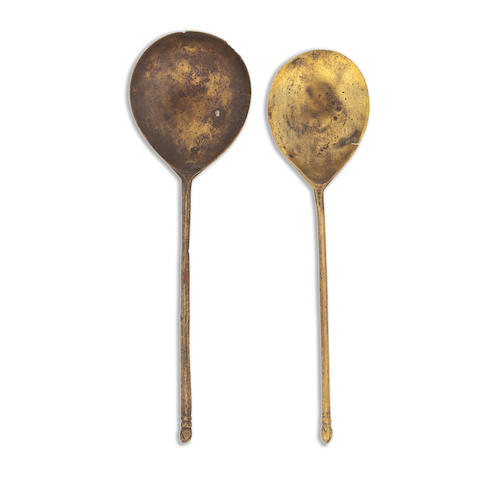 Bonhams : Two rare latten filed proto-acorn knop spoons English 14th ...