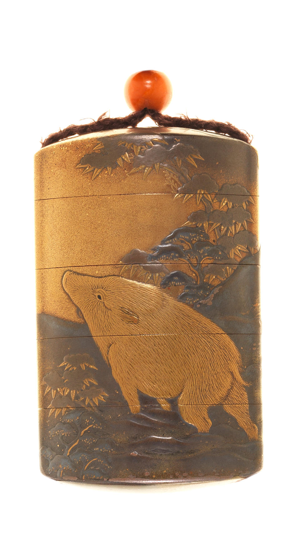 Bonhams : A gold lacquer four-case inro By Moei (Shigehide), early 19th ...