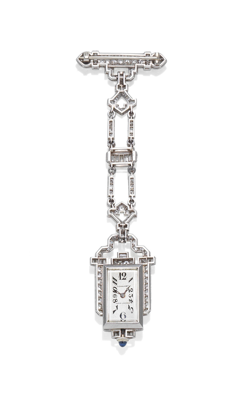 Bonhams : An Art Deco diamond lapel watch, by Chaumet,