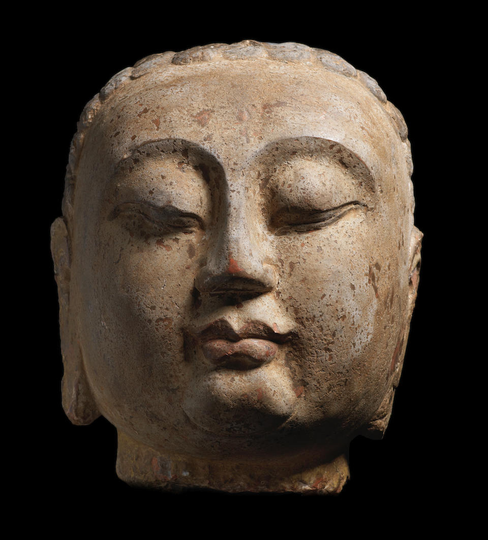 Bonhams : A superb carved polychrome limestone head of Buddha Sui ...