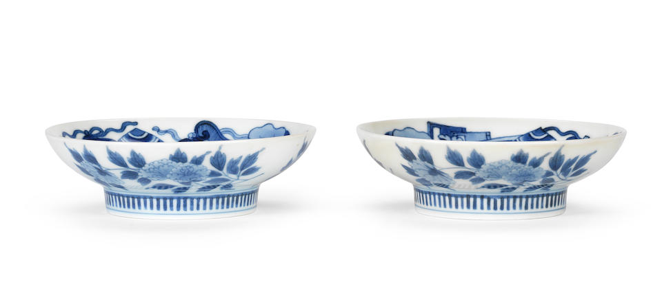 Bonhams : Two Nabeshima blue and white saucer dishes 18th century