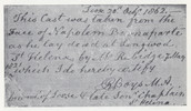 Thumbnail of NAPOLEON BONAPARTE - THE BOYS DEATH MASK. Death mask of Napoleon, taken on the Island of St Helena on 7 May 1821, two days after his death, cast in plaster and presented to the Rev Richard Boys, Senior Chaplain of St Helena, with an autograph note of authentication by him, cast for the Rev Richard Boys by Joseph William Rubidge on St Helena in May or June 1821 image 13